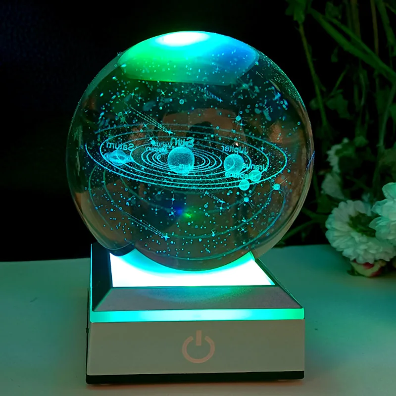 3D Crystal Ball Laser Engraved Planet Crystal Ball Solar System Globe Astronomy Gift Birthday Gift Glass Sphere Home Decoration
